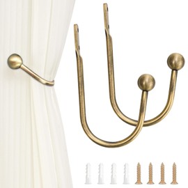 2 Pcs Metal Curtain Holdbacks, Curtain Tie Backs Hooks with Screws Curtains U-Shaped Hook Wall Mounted Window Curtain Holder Hooks, Drapery Holdbacks for Fixed Curtain or Hanging Items