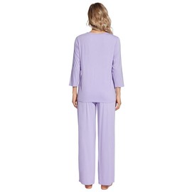 WiWi Womens Pajamas Set Sleepwear Loungewear Long Sleeve Pajama Sets Soft Pjs Viscose from Bamboo 2 Piece PJ S-XXL, D-taro Purple, XX-Large