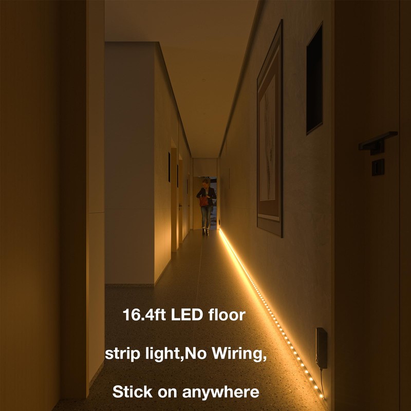 WOBANE Dual Motion Activated LED Strip Light,Rechargeable 16.4ft Light Strip,Battery