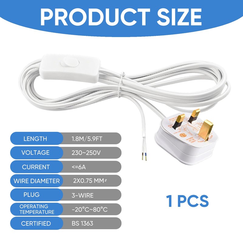 QGH Lamp Cable with Switch and Plug – 1.8 M