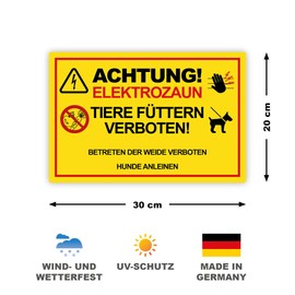 Strobo Achtung ! Elektrozaun Tiere Füttern Weide Betreten Verboten Sign, 20 x 30 cm, Made From Sturdy PVC Hard Foam Board, 3 Mm, With UV Protection, Pack Of 2