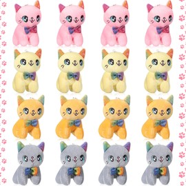 Chalyna 12 Pcs Cute Stuffed Animal Toy 4 Inch Mini Plush Mermaid Tiger Turtle Puppy Pig Alpaca Cat Ornaments Stuffed Doll Keychain Handbag Pendant for Birthday Party Favors DIY Home Decor(Cat Style)