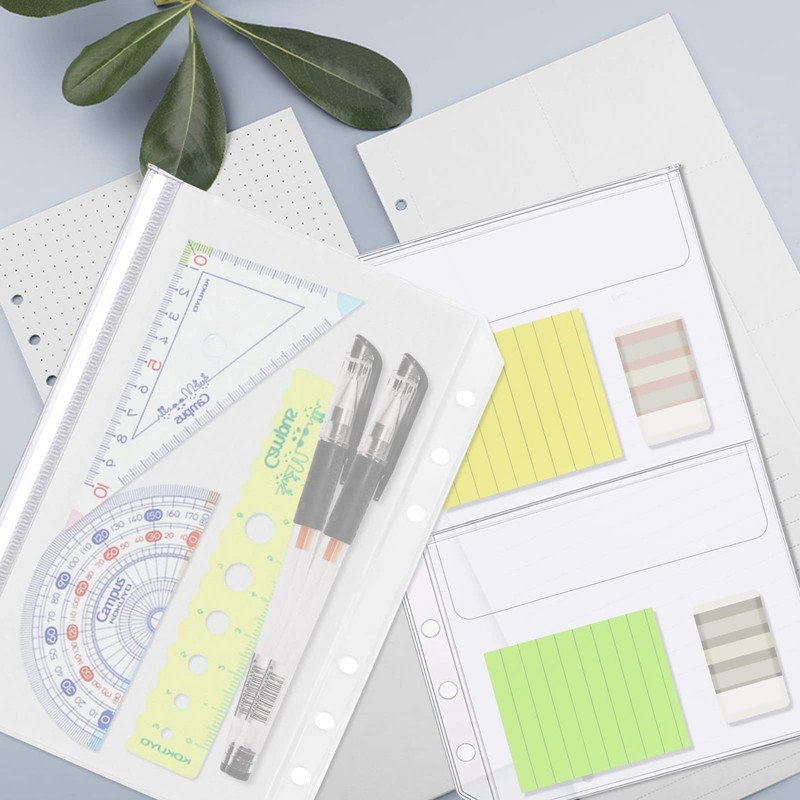 Skycase A5 Binder Pockets, 6-Hole Zipper Pockets Plastic Loose-Leaf Folders,