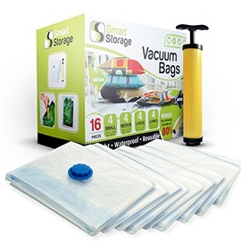 Bolsas de vacío Smart Storage | Bolsas para ahorrar espacio debajo de la cama para ropa, ropa de cama y bolsa de viaje | Bolsas de vacío con bomba de viaje | Bolsas impermeables que funcionan con cualquier aspiradora (Large - 16pcs)