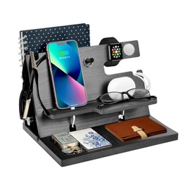 Birthday Gifts for Men Bedside Table Organiser Gifts for Men Wood Phone Docking Station for Men Gadgets Key Wallet Watch Stand Gifts for Dad Presents for Men Birthday Gifts for Him Men Organiser Stand