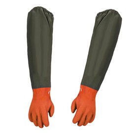 gvivej Pond Gloves, Long Fishing Gloves, PU Gloves, Sandblasting Waterproof Work Gloves, 70 cm, 1 Pair (Orange)