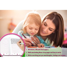 GINMLYDA Secret Diary for Girls, 18 x 13.5cm Girls Diary with 160 Pages, Pink Diary with Lock for Teenage Girls for Preschool Learning Writing Drawing Gift