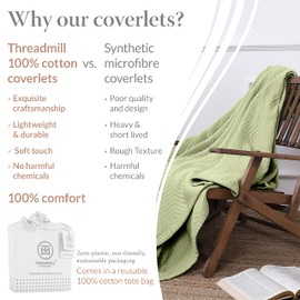 Threadmill Luxury Cotton Blankets for Queen Size Bed | All-Season 100% Cotton Queen Size Blanket | Aster Cozy Lightweight, Soft Breathable Coverlet fits Full Size Bed, 90x92 | Sage Green