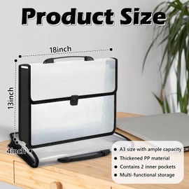 3 Pieces A3 11 x 17 inch Expandable File Folder with Handle Expandable Folders for Documents Snap Closure Black Horizontal Large Clear Organizer Storage for Plots Charts