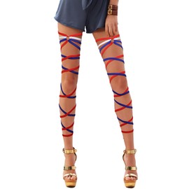 Lorealri Blue/Red Leg Wraps Rave Elastic Garter with O Ring Rave Outfits Festivals Exotic Costume for Women and Girls (Blue/Red)