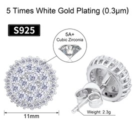 VEXXS Men’s Stud Earrings, S925 Sterling Silver Earrings, 18K Real Gold Plated Iced Out Earrings, Micro Pave 5A Cubic Zirconia Stones Men’s Diamond Earrings, Hypoallergenic Earrings for Men (A-Silver)