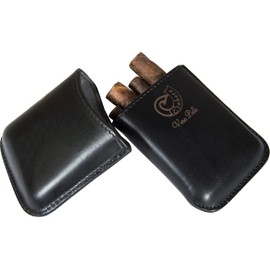 Etabeta ArtigianoToscano Leather Cigar Case for 1-4 Cigars (Max 4 Mezzanines) - Made in Italy (Black)