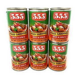 555 Fried Sardines Hot & Spicy 5.5oz (155g), 6 Pack