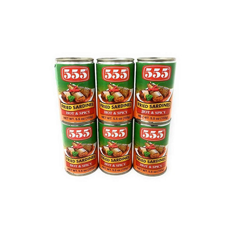 555 Fried Sardines Hot & Spicy 5.5oz (155g), 6 Pack