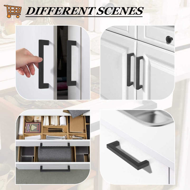 Probrico (6 Pack) Square Black Cabinet Handles 5 Inch(128mm) Hole