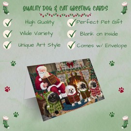 Christmas Dog By The Fire - Pekingese Dog Note Cards - Pets Invitation Cards with Envelopes - Pet Artwork Note Cards for All Occasions (1 Note Card)