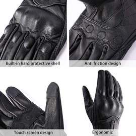 Harssidanzar Motorcycle Gloves for Men, Leather Touch Screen Riding Driving Gloves GM028,Black, Size M