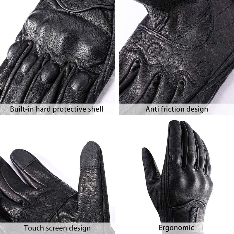 Harssidanzar Motorcycle Gloves for Men, Leather Touch Screen Riding Driving