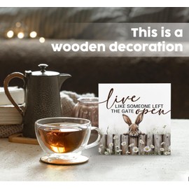 Nitelat Farmhouse Rabbit Sign - Farmhouse Cottagecore Animal Office Kitchen Bedroom Decor,Rustic Farm Live like Someone Left the Gate Open Home Decor Signs,Duck Gifts for Women