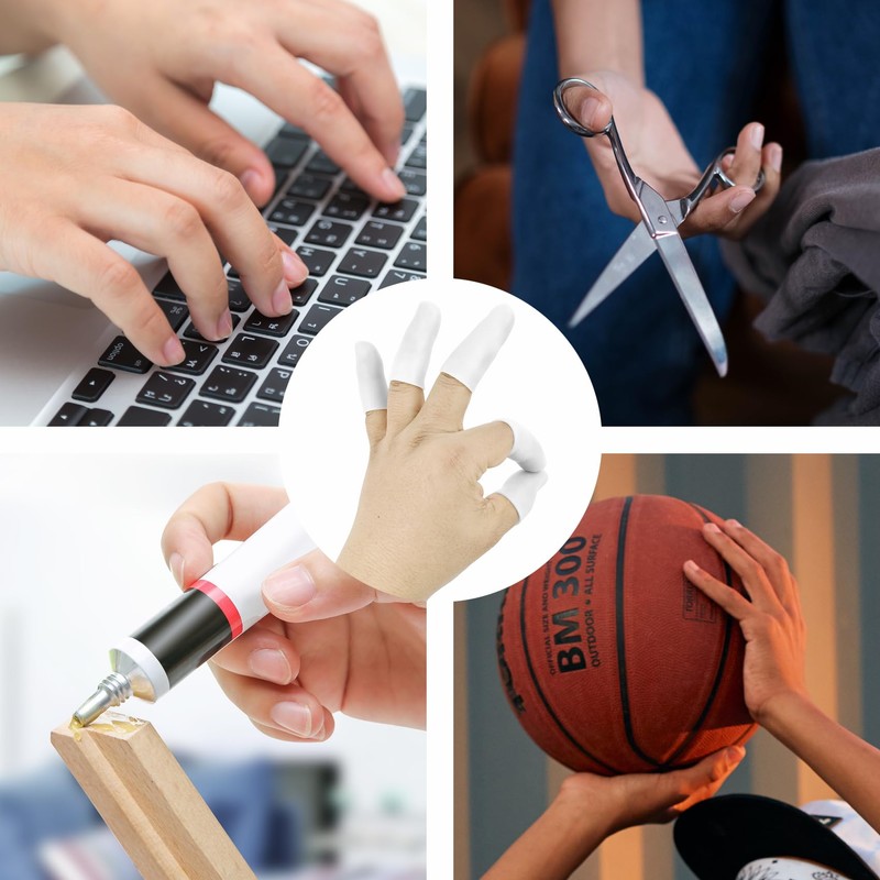 5 Pack Gel Finger Cots, White Fingertip Bandages, Silicone Finger