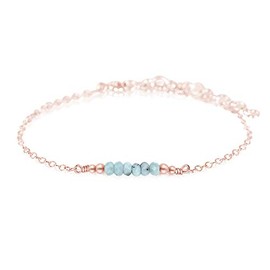 Tiny Sparkling Larimar Faceted Bead Bar Bracelet in 14k Rose Gold Fill