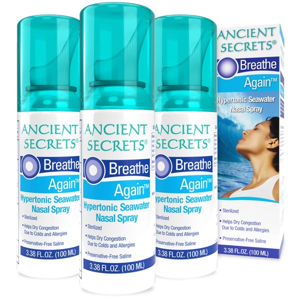 ANCIENT SECRETS Saline Nasal Spray - Breath Again Hypertonic Seawater