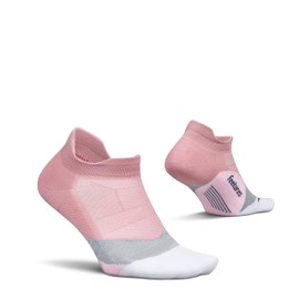 Feetures Elite Light Cushion No Show Tab Athletic Ankle Socks - Sport Sock with Targeted Compression - Pink Orchard, Small (1 Pair)