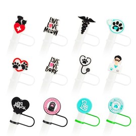 Generic Straw Cover Cap Accessory | 12pcs | Compatible with 6-8mm straws| Reusable | Fun and Cute Designs (Veterinarian), FruStrawCap2