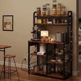 Alkmaar Bakers Rack with Power Outlet, Industrial Microwave Stand, Kitchen Bakers Rack with Metal Wire Drawer, 6-Tier Baker's Racks for Kitchens with Large Storage, Rustic