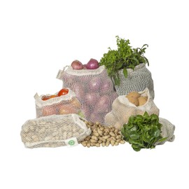 Reusable Cotton Mesh Produce Bags - 100% Organic Cotton, Durable, Double Stitched, Washable with Tare Weight & Drawstring - Mesh Bags for Grocery Shop