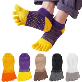 ETARLOS Men's Five Toe Socks, Anti-Slip Socks, 5 Toes, Sports, Ankle Wear, Running, Yoga, Gym, Indoor Exercise, Cotton Breathable, Non-stuffy, Short Length, Stylish, Suitable for Four Seasons, 9.8
