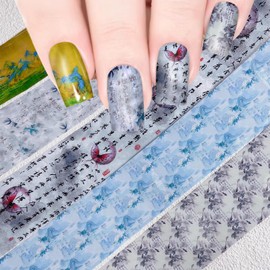 JERCLITY 10 Rolls Chinese Style Nail Foil Transfer Sticker Chinese Characters Orchid Bamboo Ink Painting Landscape Painting Pattern Nail Foil Sheets Foil Nail Art Decals Nail Foil Stickers for Nails