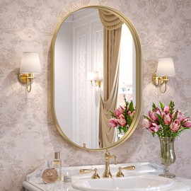 Brightify Gold Oval Mirror for Bathroom Vanity 20x30 Inch, Gold Metal Frame Mirrors for Wall, Modern Mirror for Bedroom Living Room Wall Decorative Hang Vertical and Horizontal
