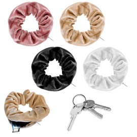 Nogeqi Pack of 4 Women's Hair Bobbles with Zip, Soft Scrunchie with Zip Pocket, Cable Elastic, Travel Gadgets for Money, Jewellery, Travel in Black, White, Beige, Light Pink