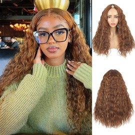 Highlight Wigs V Part Wig Kinky Curly Synthetic Half Wigs for Black Women, Ombre Honey Blond Wig 24Inch No Leave out V Part Deep Wave Wigs V Shape Wigs Clip in Extensions Thin Part Wig P33/27#