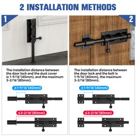 Barrel Bolt Latch, Sliding Bolt Gate Lock Door Latches Hardware, 7.7 Inch Heavy Duty Solid 304 Stainless Stee Door Lock for Fence/Wooden/Barn Door/Yard Door/Interior Door Latch (1 Pack Black)