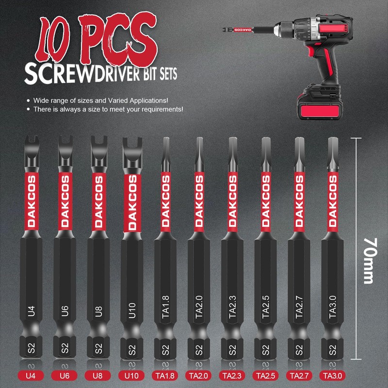 DAKCOS 10-Piece Special Screwdriver Bit Set, 70 mm Long Triangle