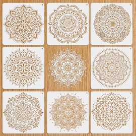 MWOOT STENCIL SET 8pcs, Large Mandala Templates for Painting, Reusable Floral Designs, Wall Tile Furniture Home Decoration