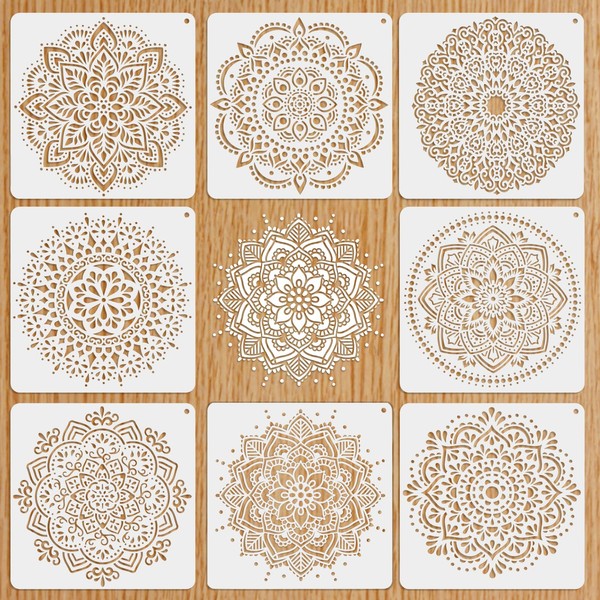 MWOOT STENCIL SET 8pcs, Large Mandala Templates for Painting, Reusable