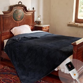 Texciting Electric Blanket Twin Size 62''X84'' - Heated Blanket with Single Control Fast Heating 9 Heating Levels & 10 Hours Auto Off,ETL Certified Machine Washable (Black)