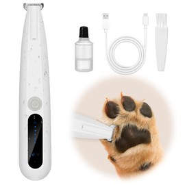 QWUE Dog Paw Hair Trimmer - Pearl White with Spare Blade, 500mAh Battery, LED Display, Suitable for Cats & Dogs, Waterproof Rechargeable Shaver for Paws Eyes Ears Face Buttocks