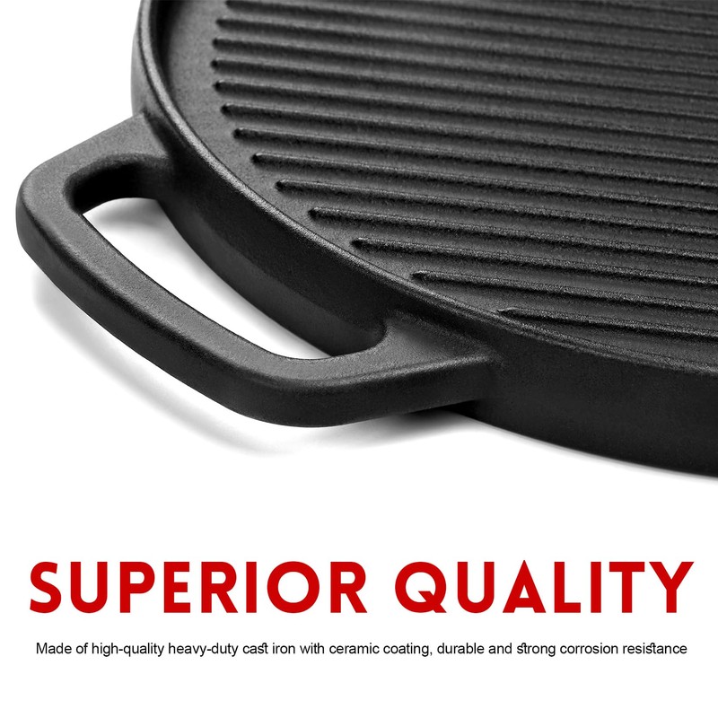 GGC Cast Iron Reversible Griddle, 12 inch Griddle Pan for