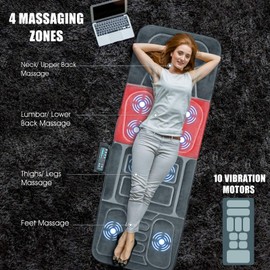ERGOMASTER Massage Mat with 10 Vibrating Motors Heating Pad Full Body Massager Pad Cushion for Relieving Neck, Back, Waist, Legs (Massager mat-fi01)