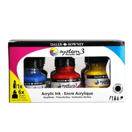 Daler-Rowney System3 Acrylic Ink Set of 6 Introductory Colors- Versatile Acrylic Ink for Artists and Students - Opaque Calligraphy Ink for Drawing Illustrating Airbrushing Dip Pen Ink and More