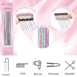 Hair Tinsel 12 Pcs Clip in Hair Tinsel Kit for Girls 22 Inch Glitter Fairy Tinsel Hair Extensions Colorful Heat Resistant Party Festival Hair Accessories for Women Kids (multicolor)