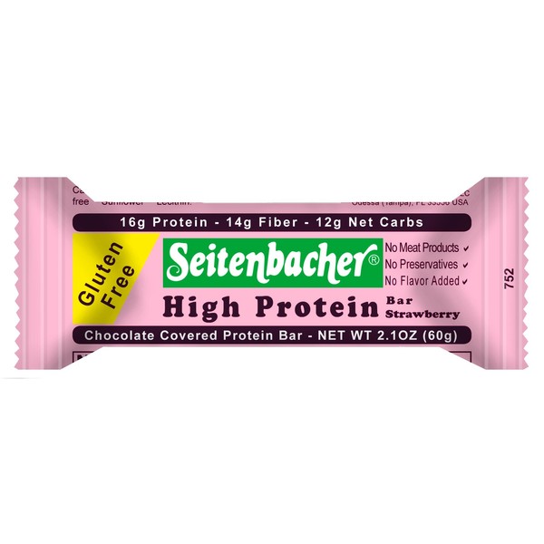 Seitenbacher High Protein Bar, Strawberry, 2.1 Ounce (Pack of 12)