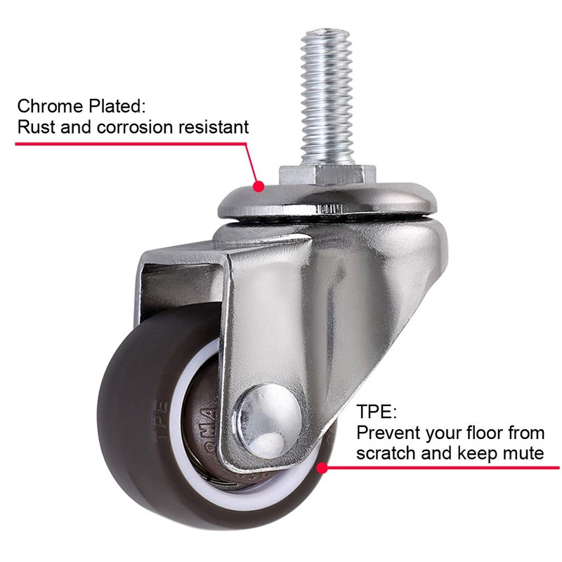 Skelang 4 Pcs 25mm Swivel Stem Threaded Castors, TPE Mute