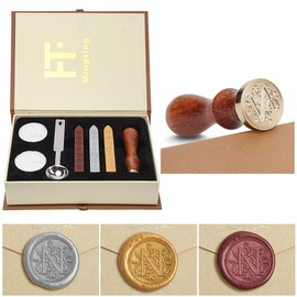 Mingting Wax Seal Stamp Kit,Mingting Classical Old-Fashioned Antique Wax Stamp Seal Kit Initial Letters Alphabet Set Gift Box with Vintage Wooden Handle and Brass Color Head(N)