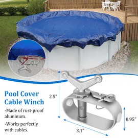 Belleone Swimming Pool Cover Cable and Winch Kit - 150ft Plastic-Coated Steel Pool Cover Wire & Aluminum Spring Loaded Pool Cover Ratchet for Above Ground Swimming Pool Winter Safe (Red)