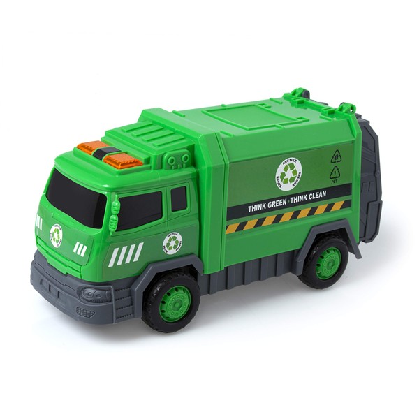abeec Recycling Truck - Garbage Truck Toy with Light and Sound Effects for Kids 3+ - Friction Powered Green Toy Truck with Opening Loading Bay for Storage…